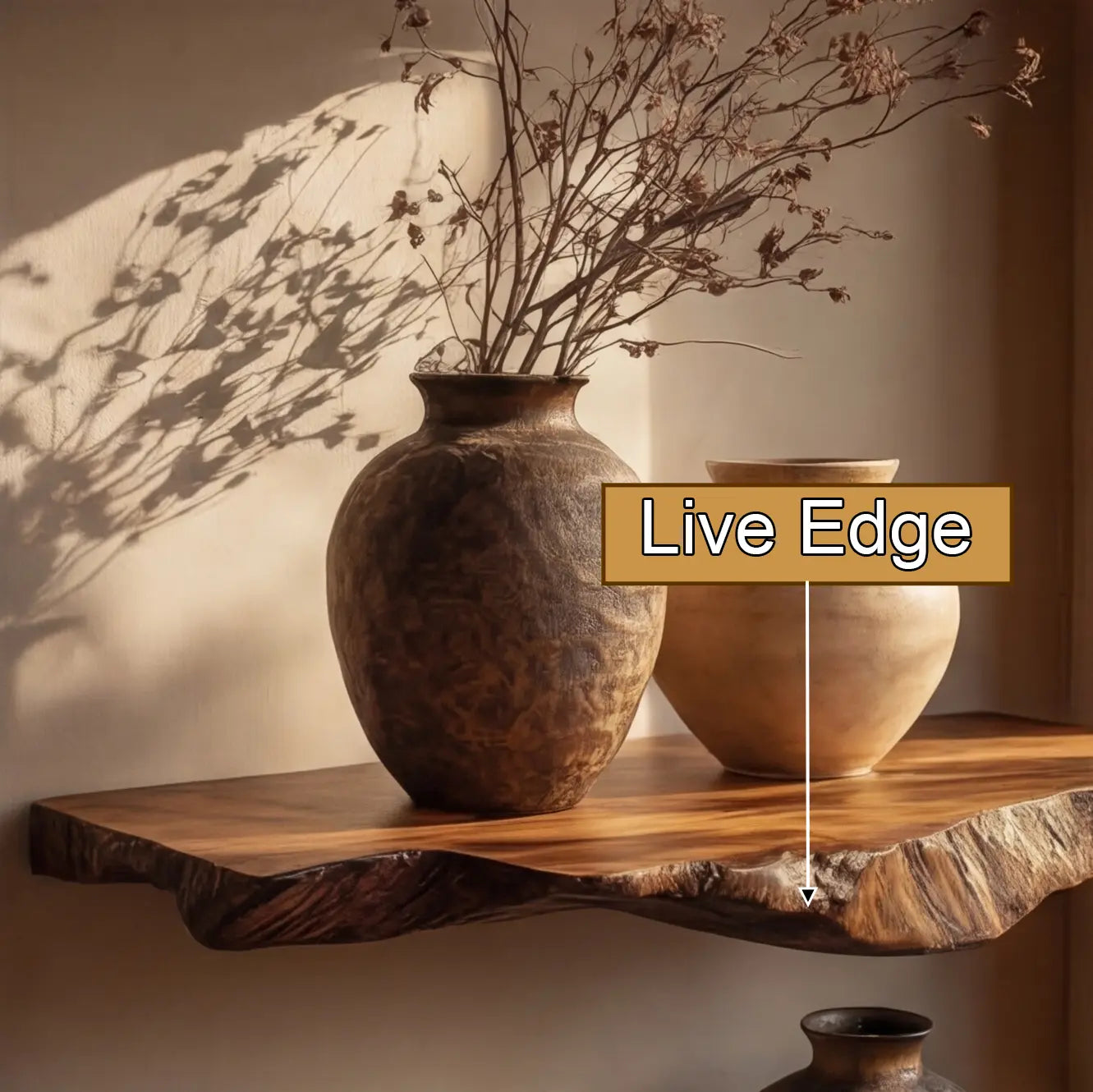 Norvella Live Edge Solid Wood Floating Shelf SPA583831 Kitchnce