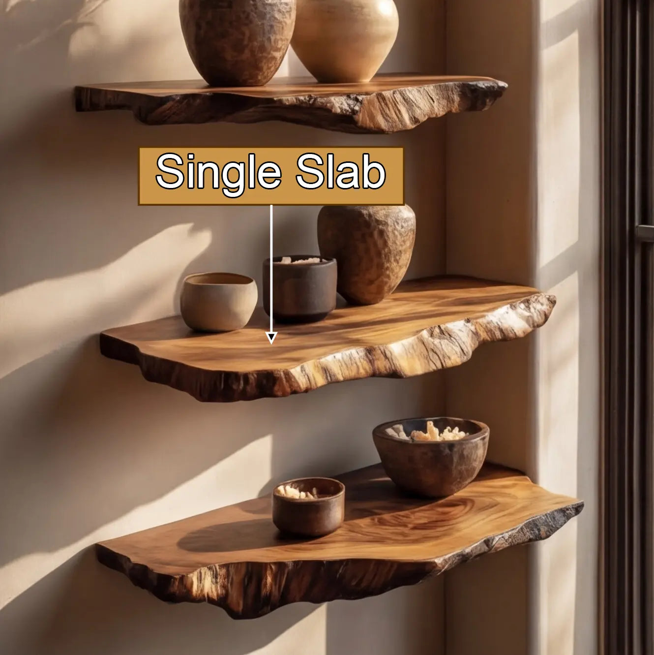 Norvella Live Edge Solid Wood Floating Shelf SPA583831 Kitchnce