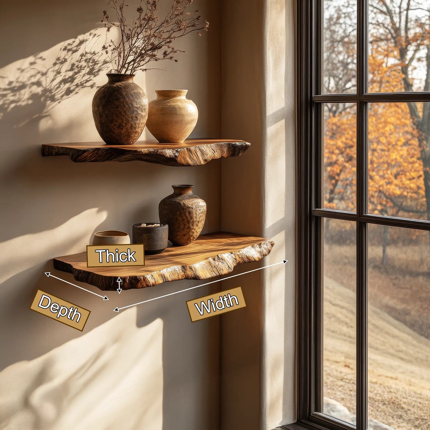 Norvella Live Edge Solid Wood Floating Shelf SPA583831 Kitchnce
