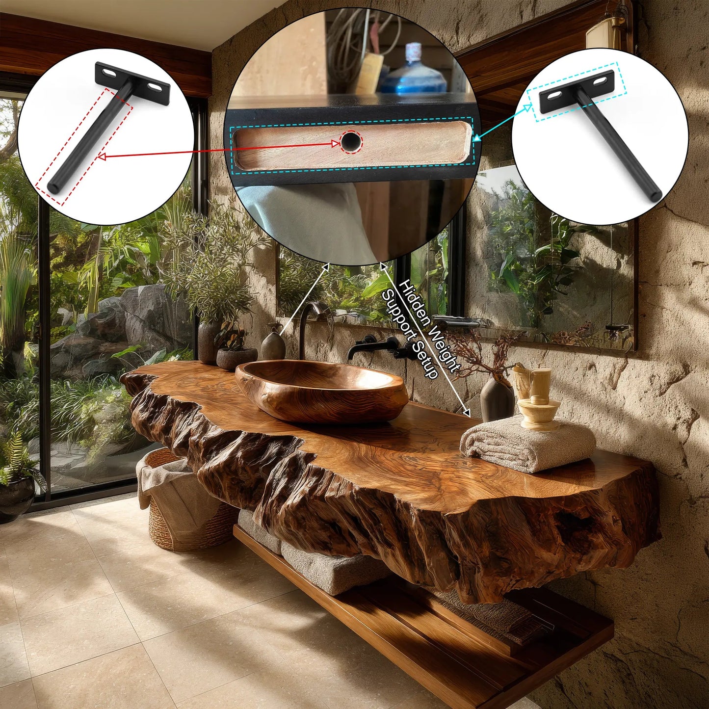 Norvian Live Edge Solid Wood Floating Bathroom Vanity SPA905613 Kitchnce