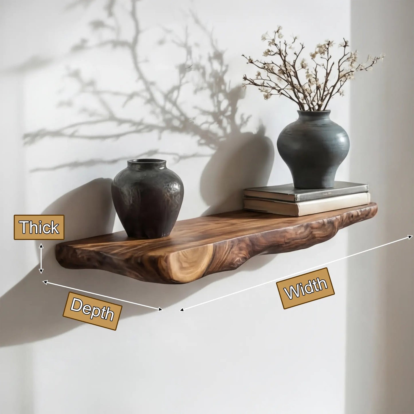 Norvyn Live Edge Solid Wood Floating Shelf SPA653921 Kitchnce