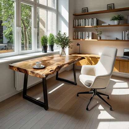 Modern Live Edge Wooden Desk With Metal Legs For Home Office Or Studio Kitchnce