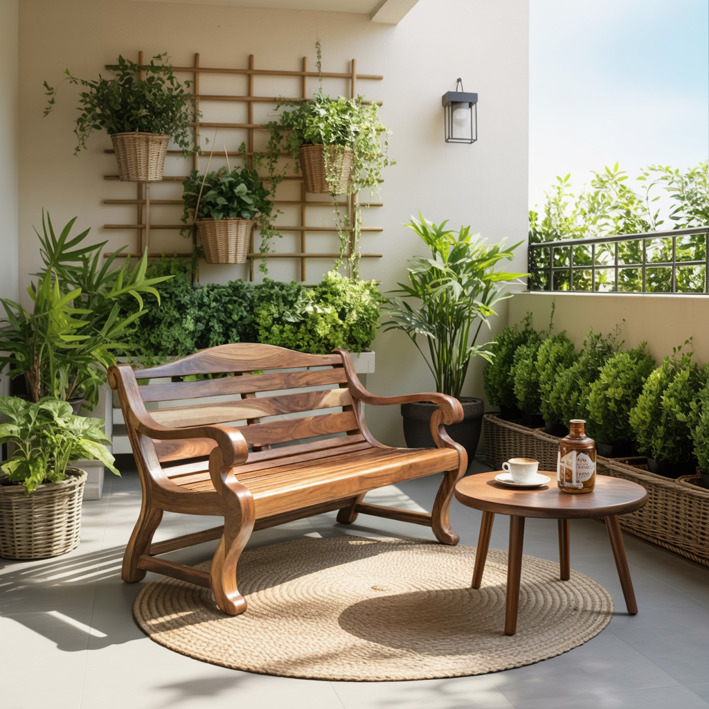 Classic Curved Wood Garden Bench With Sculpted Arms For Patio Or Entryway Kitchnce