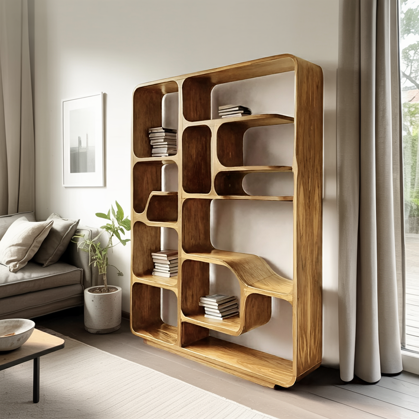 Modern Sculptural Bookshelf For Living Decor Or Bedroom Kitchnce