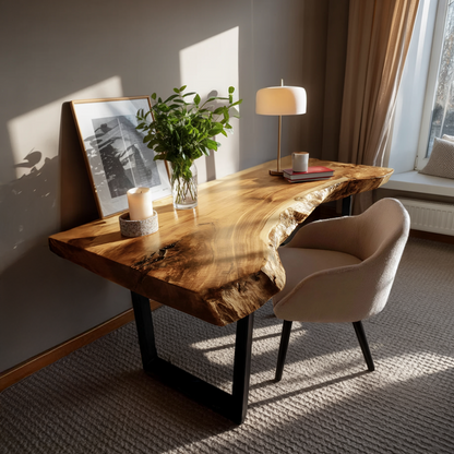 Mid Century Wooden Live Edge Desk For Living Room Kitchnce