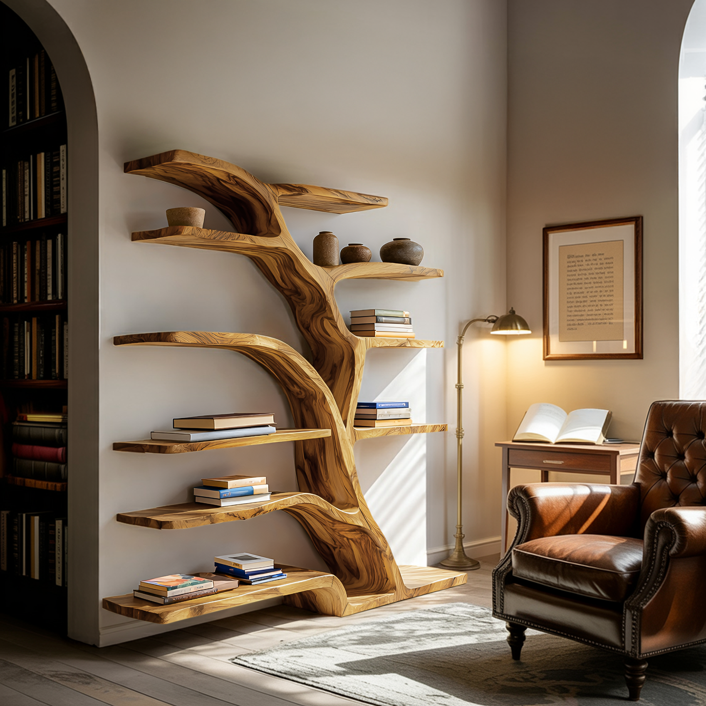 Modern Bookshelf Flowing Curved Design For Living Decor Kitchnce