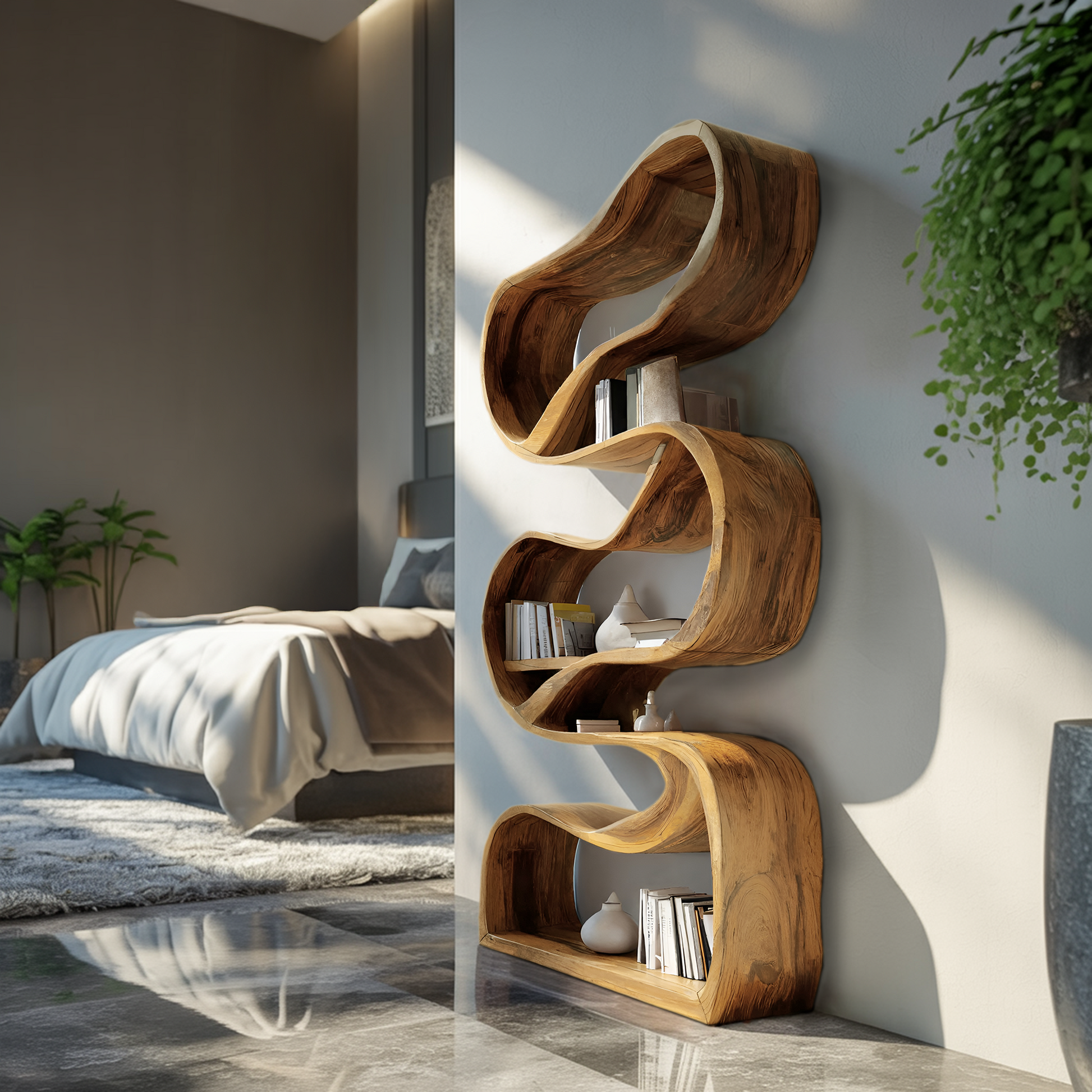 Modern Sculptural Bookcase Statement Design For Hallway Kitchnce