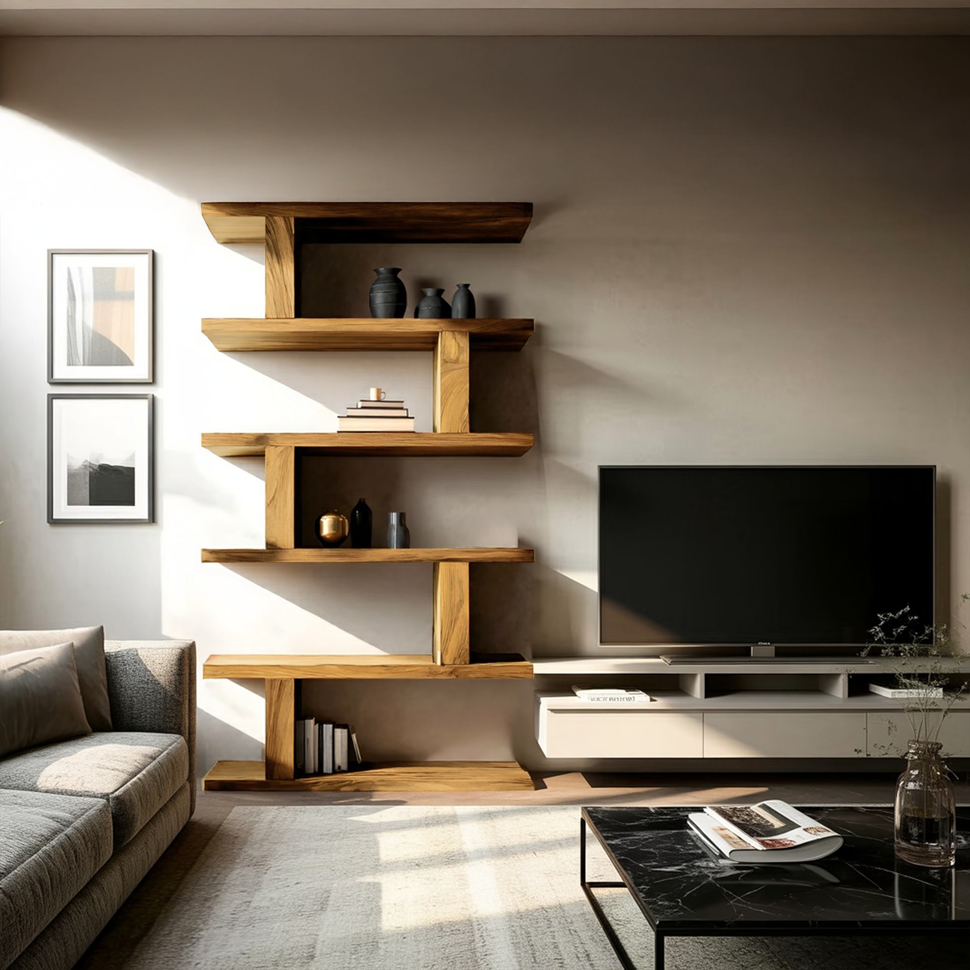 Contemporary Bookshelf With Clean Lines For Living Room Kitchnce