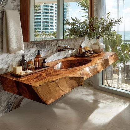 Orlith Live Edge Solid Wood Floating Bathroom Vanity with Integrated Sink SPA665452 Kitchnce