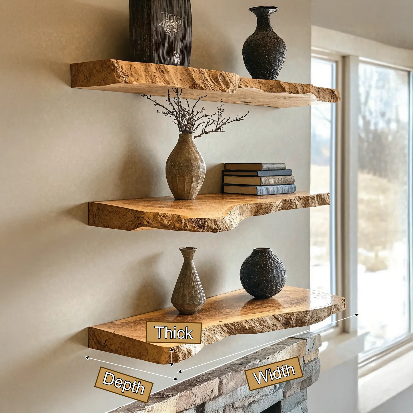 Orliven Live Edge Solid Wood Floating Shelf SPA359832 Kitchnce