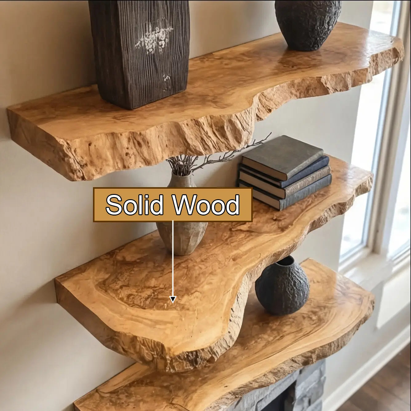 Orliven Live Edge Solid Wood Floating Shelf SPA359832 Kitchnce