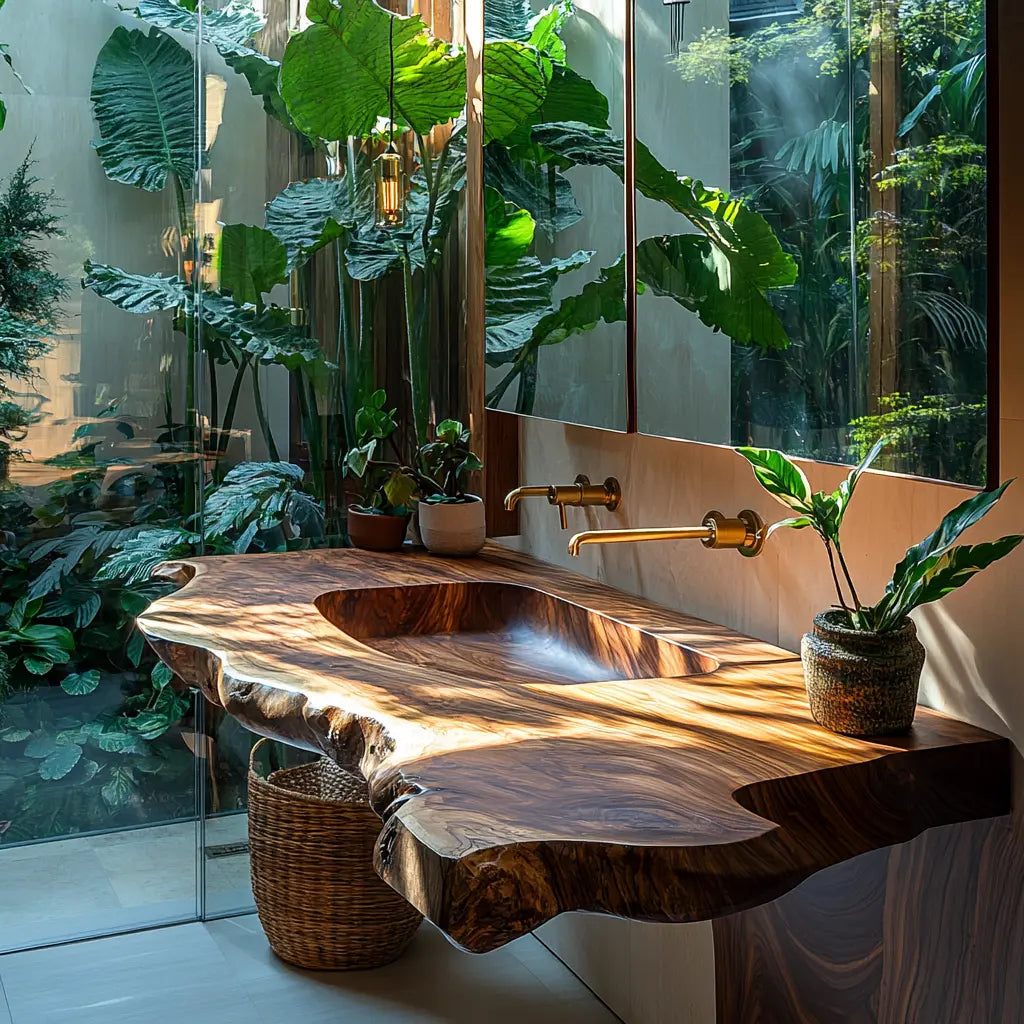Orvella Live Edge Solid Wood Floating Bathroom Vanity with Integrated Sink SPA395554 Kitchnce