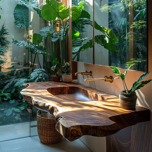 Orvella Live Edge Solid Wood Floating Bathroom Vanity with Integrated Sink SPA395554 Kitchnce