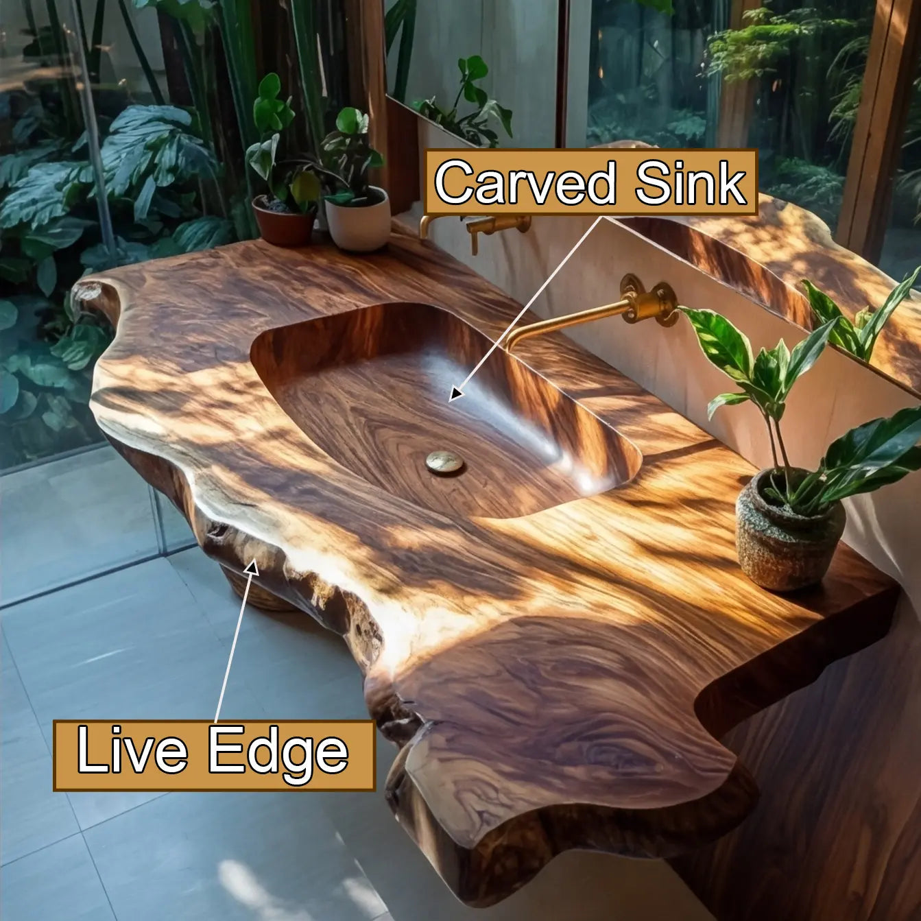 Orvella Live Edge Solid Wood Floating Bathroom Vanity with Integrated Sink SPA395554 Kitchnce