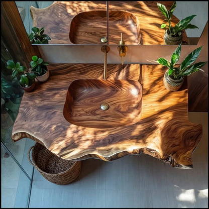 Orvella Live Edge Solid Wood Floating Bathroom Vanity with Integrated Sink SPA395554 Kitchnce