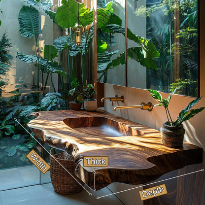 Orvella Live Edge Solid Wood Floating Bathroom Vanity with Integrated Sink SPA395554 Kitchnce