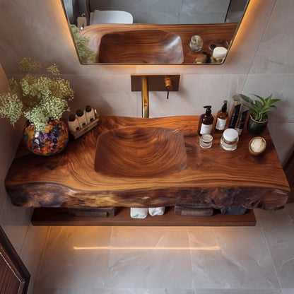 Orvello Handcrafted Live Edge Solid Wood Floating Bathroom Vanity with Integrated Sink SPA361872 Kitchnce