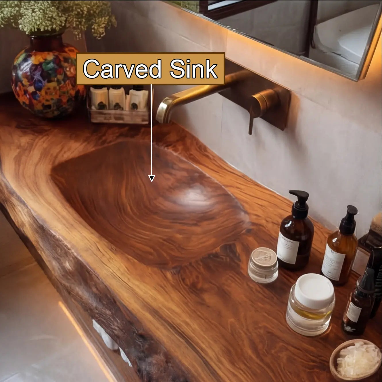 Orvello Handcrafted Live Edge Solid Wood Floating Bathroom Vanity with Integrated Sink SPA361872 Kitchnce