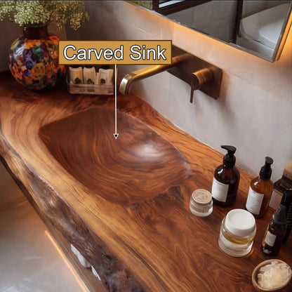 Orvello Handcrafted Live Edge Solid Wood Floating Bathroom Vanity with Integrated Sink SPA361872 Kitchnce