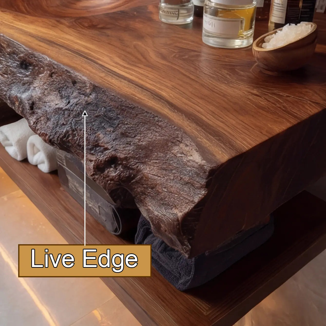 Orvello Handcrafted Live Edge Solid Wood Floating Bathroom Vanity with Integrated Sink SPA361872 Kitchnce