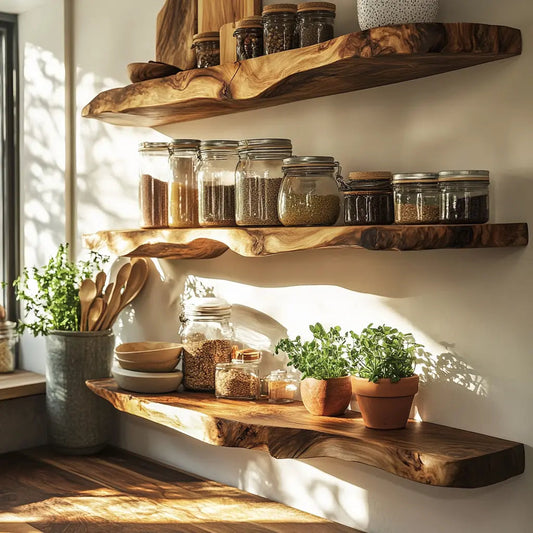 Orveth Live Edge Solid Wood Floating Shelf SPA524698 Kitchnce