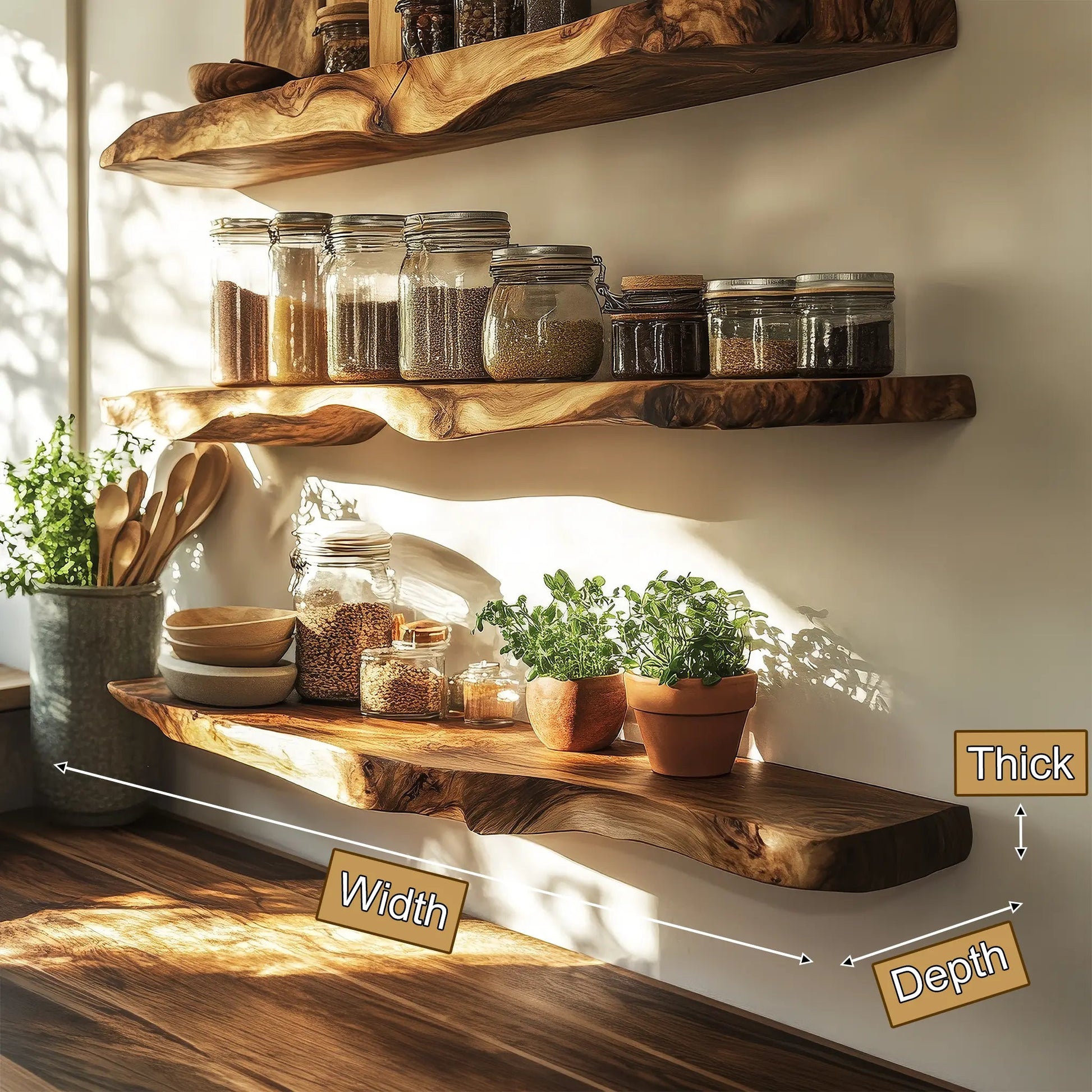 Orveth Live Edge Solid Wood Floating Shelf SPA524698 Kitchnce