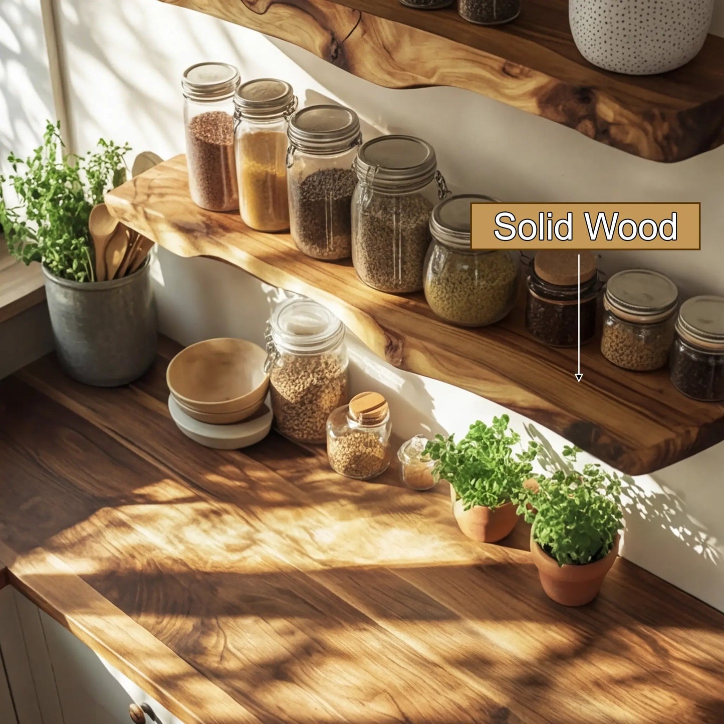 Orveth Live Edge Solid Wood Floating Shelf SPA524698 Kitchnce