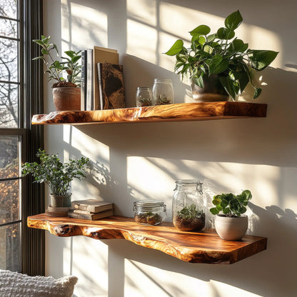 Orvino Live Edge Solid Wood Floating Shelf SPA369492 Kitchnce
