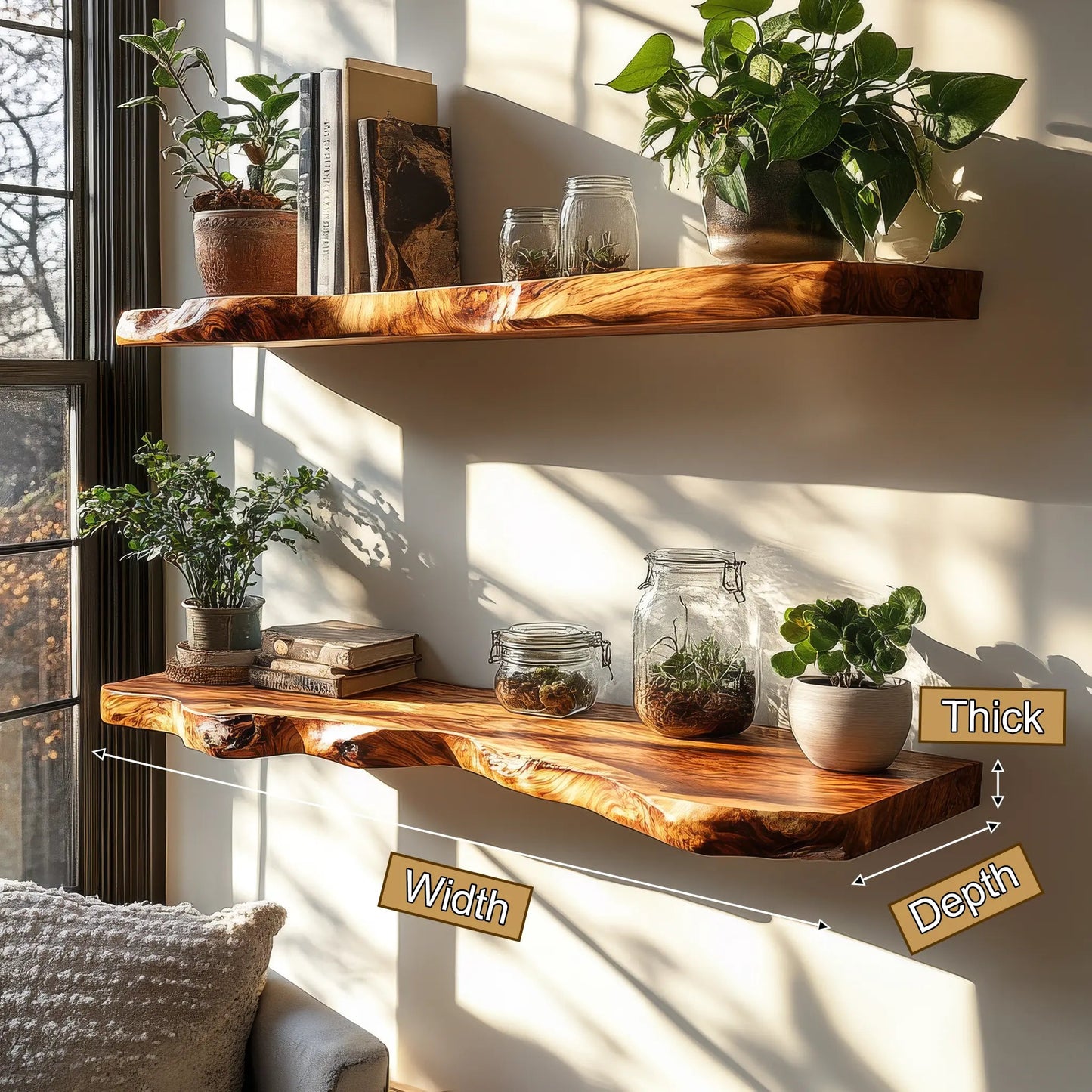 Orvino Live Edge Solid Wood Floating Shelf SPA369492 Kitchnce