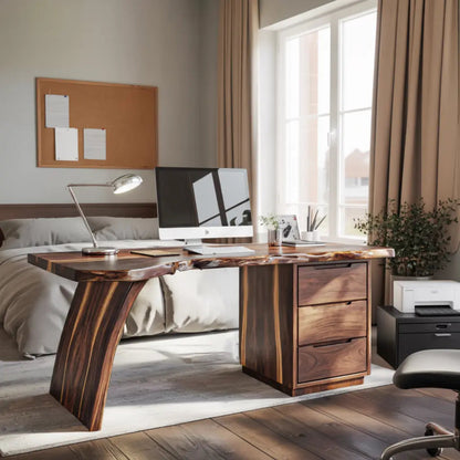 Artisan Live Edge Wooden Desk With Curved Legs For Home Office Kitchnce