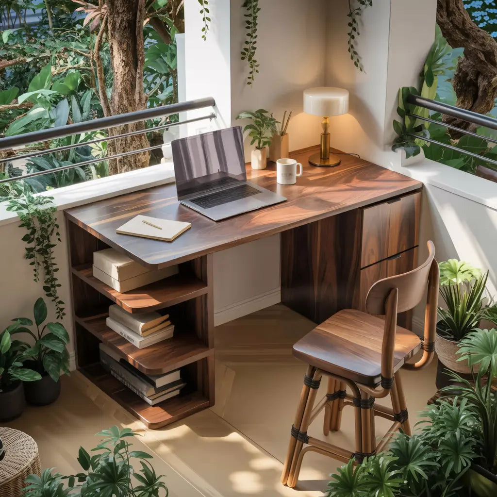 Contemporary Wooden Desk With Shelves And Drawers For Home Office Kitchnce