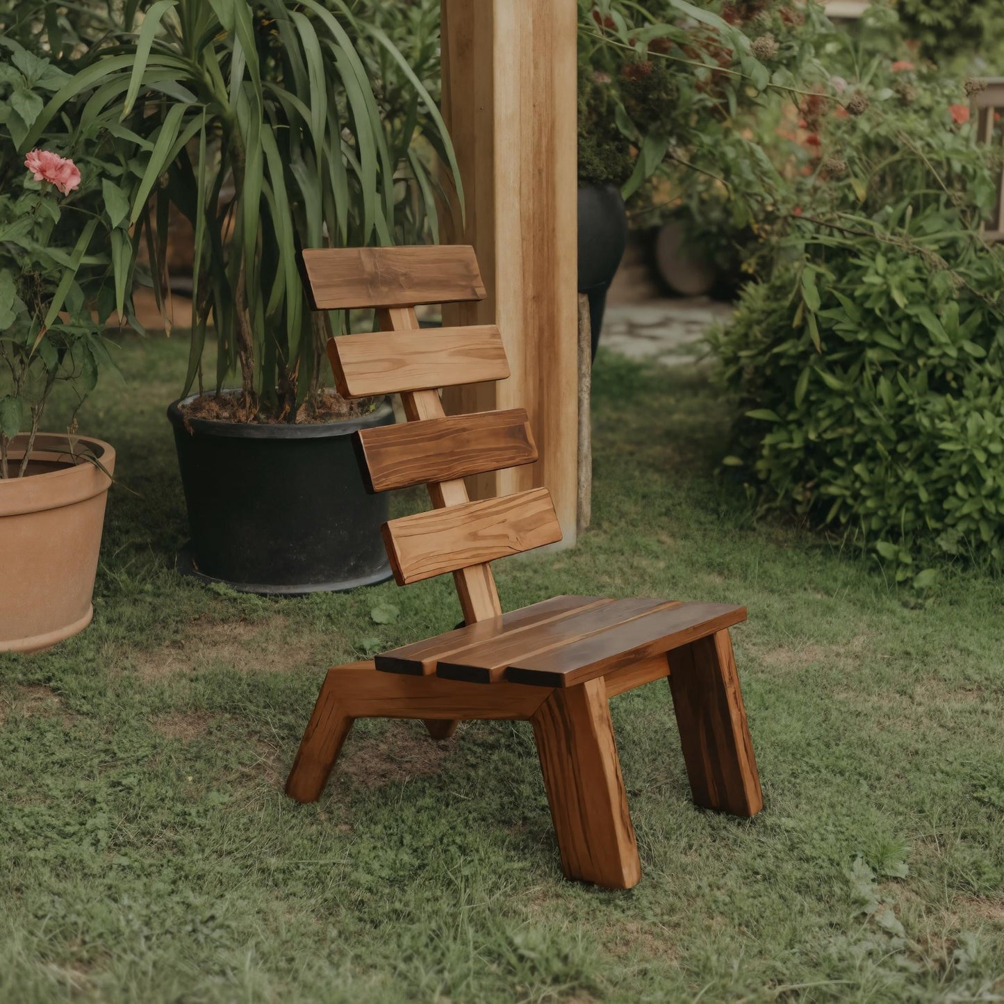 Modern Slatted Wood Outdoor Lounge Chair For Garden Or Patio Kitchnce