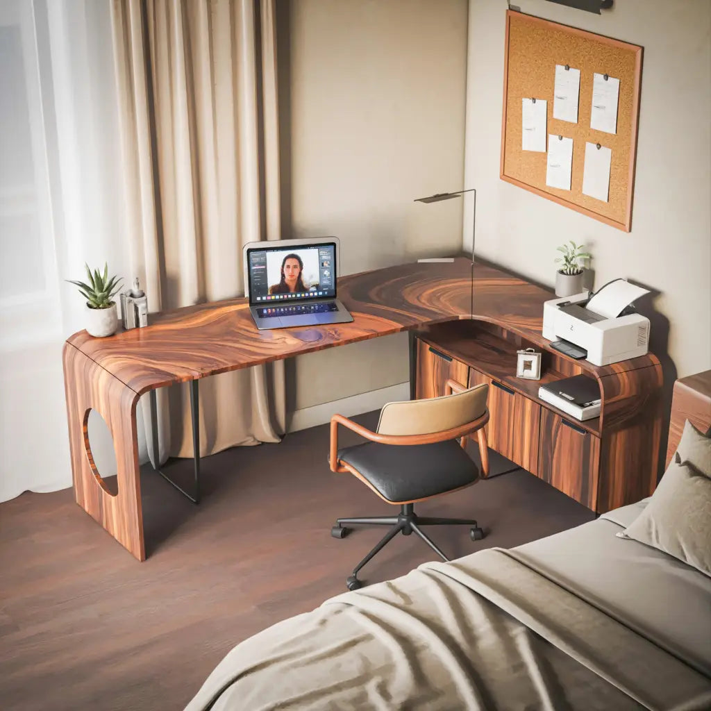 Modern L Shaped Wooden Desk With Rounded Corners For Executive Office Kitchnce