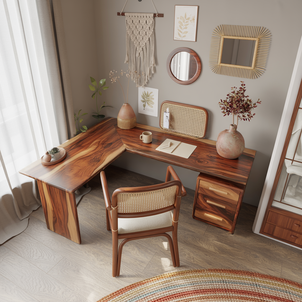 Modern L Shaped Wood Desk With Drawers For Home Office Or Vanity Kitchnce