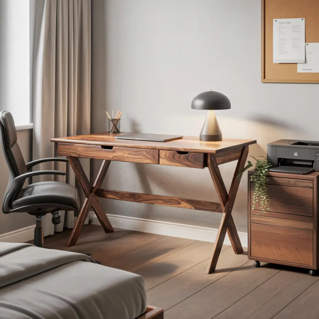 Scandinavian Wooden Desk with X Shaped Legs For Home Office Or Study Kitchnce