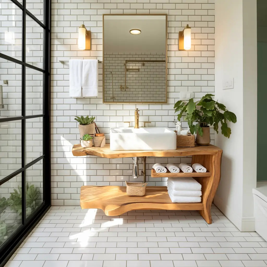Rustic Wooden Vanity Space For Bathroom Use Kitchnce
