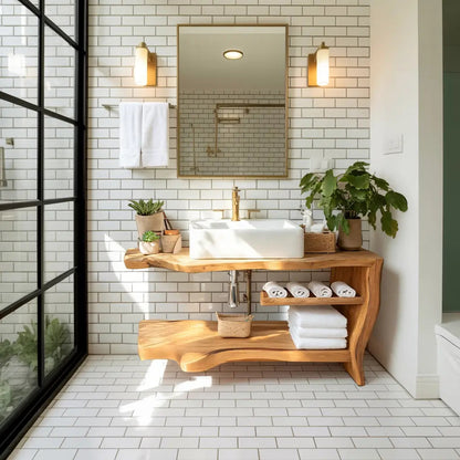 Rustic Wooden Vanity Space For Bathroom Use Kitchnce
