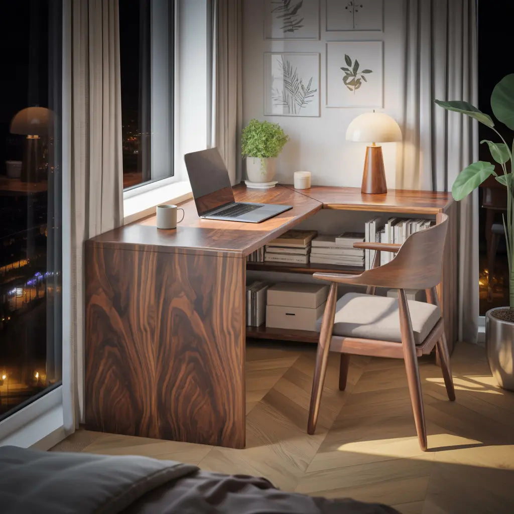 Modern L Shaped Wooden Desk With Bookshelf For Home Office Or Study Kitchnce