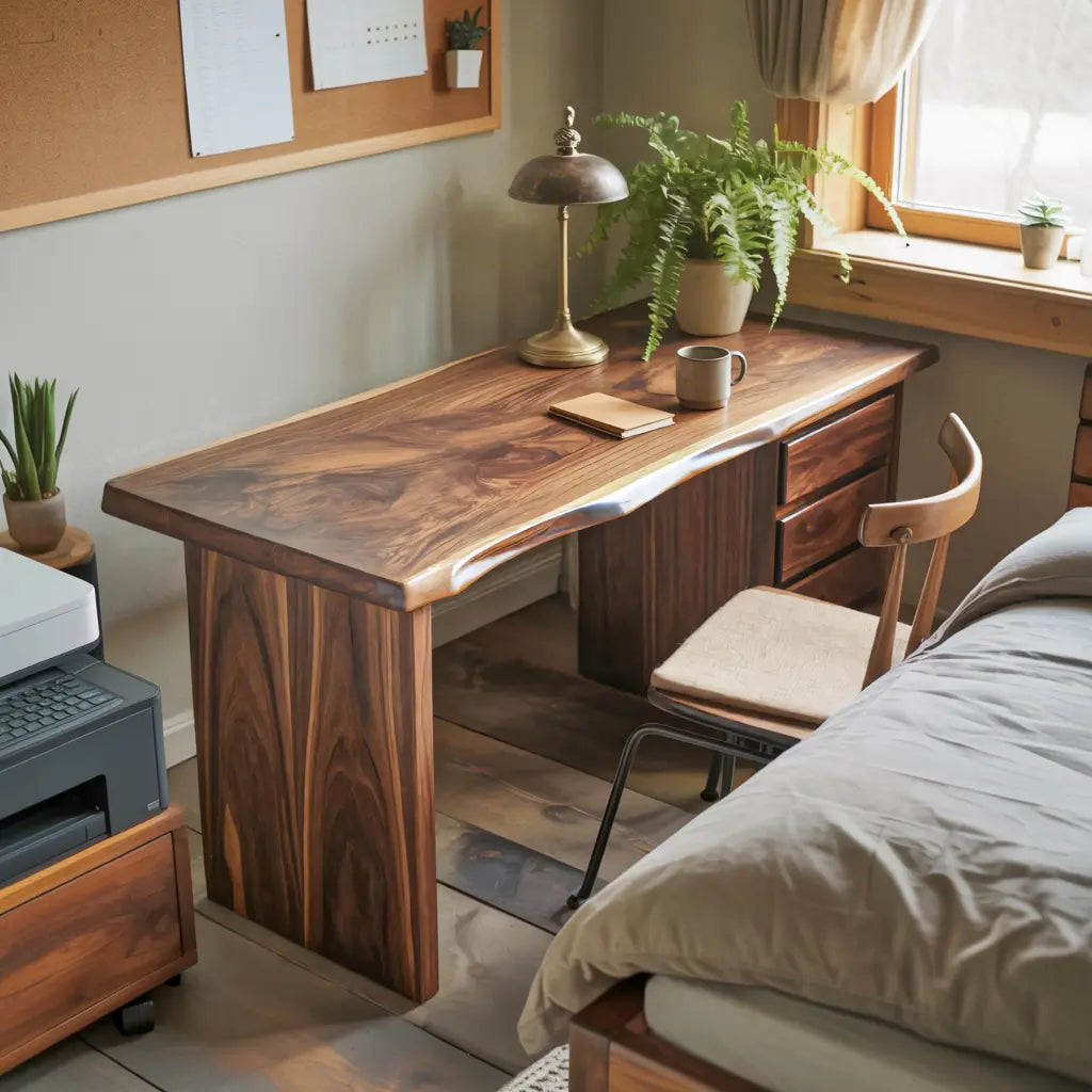 Rustic Live Edge Wooden Desk With Drawers For Home Office Or Study Kitchnce