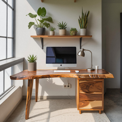 Modern Live Edge Wooden Desk With Drawers For Home Office Or Studio Kitchnce