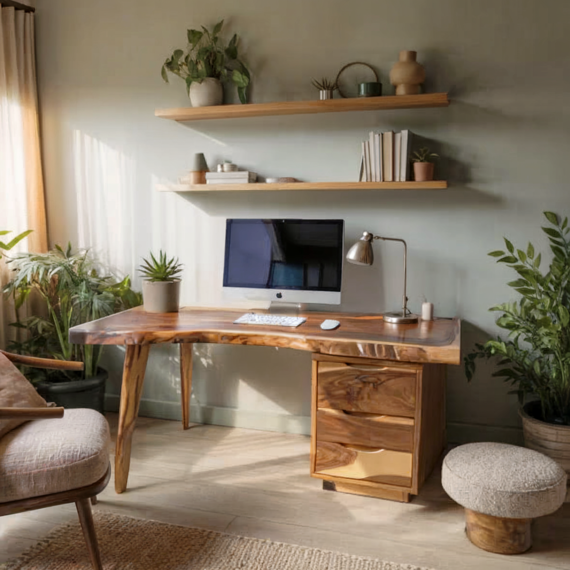 Modern Live Edge Wooden Desk With Drawers For Home Office Or Studio Kitchnce
