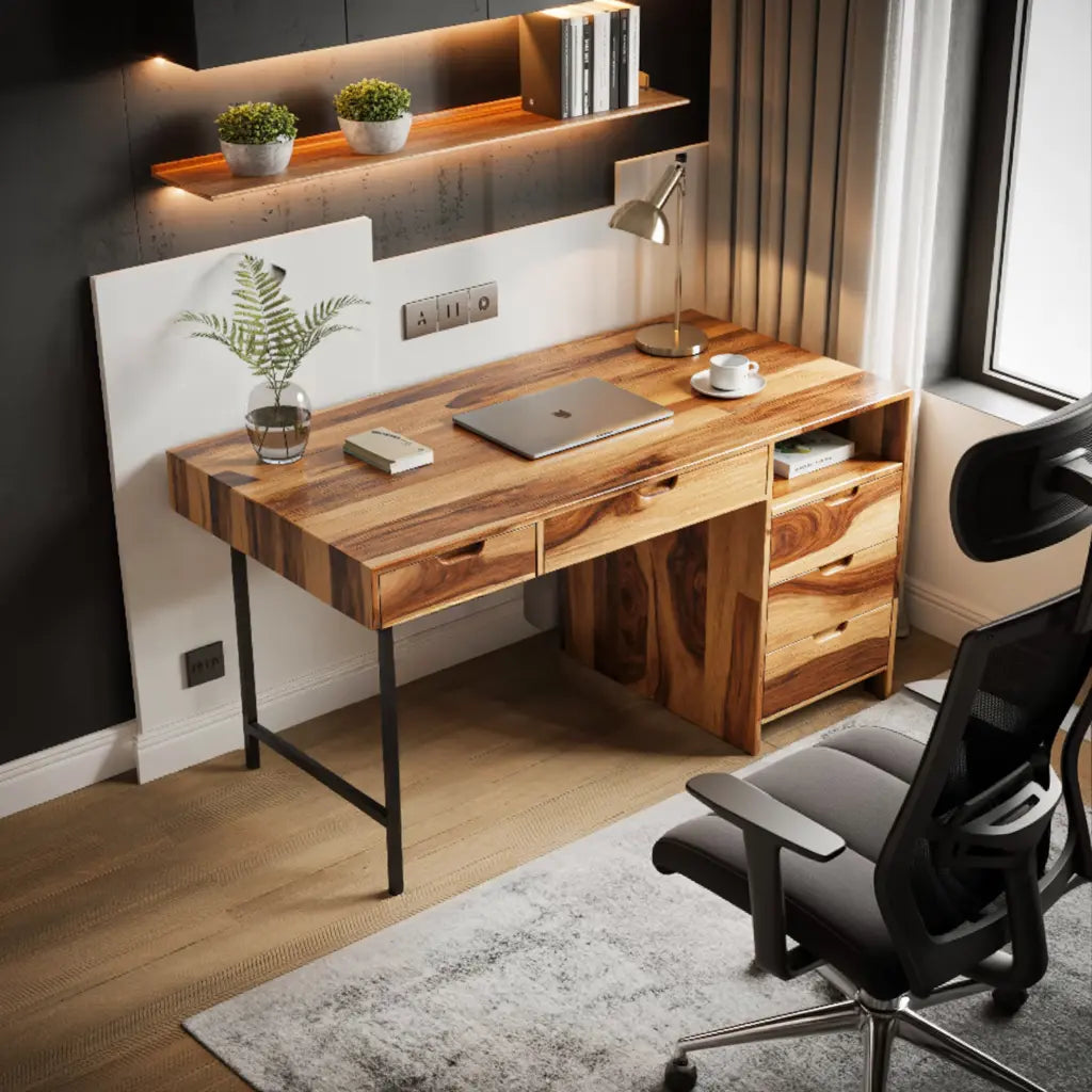 Modern Wooden Desk With Drawers For Home Office Or Study Kitchnce