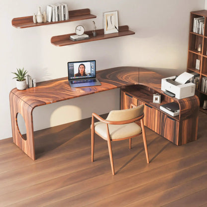 Modern L Shaped Wooden Desk With Rounded Corners For Executive Office Kitchnce