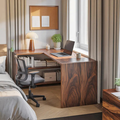 Modern L Shaped Wooden Desk With Bookshelf For Home Office Or Study Kitchnce