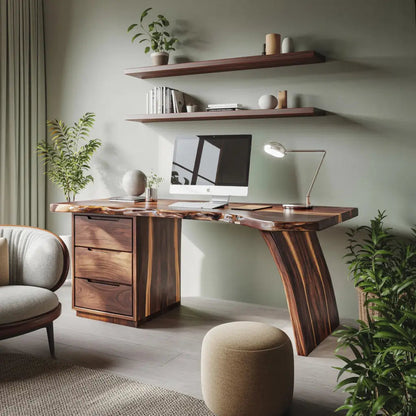 Artisan Live Edge Wooden Desk With Curved Legs For Home Office Kitchnce