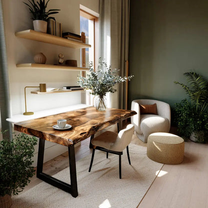 Modern Live Edge Wooden Desk With Metal Legs For Home Office Or Studio Kitchnce