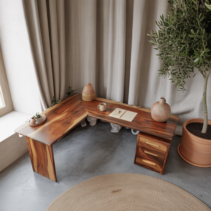 Modern L Shaped Wood Desk With Drawers For Home Office Or Vanity Kitchnce
