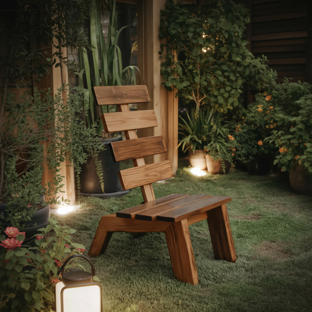 Modern Slatted Wood Outdoor Lounge Chair For Garden Or Patio Kitchnce