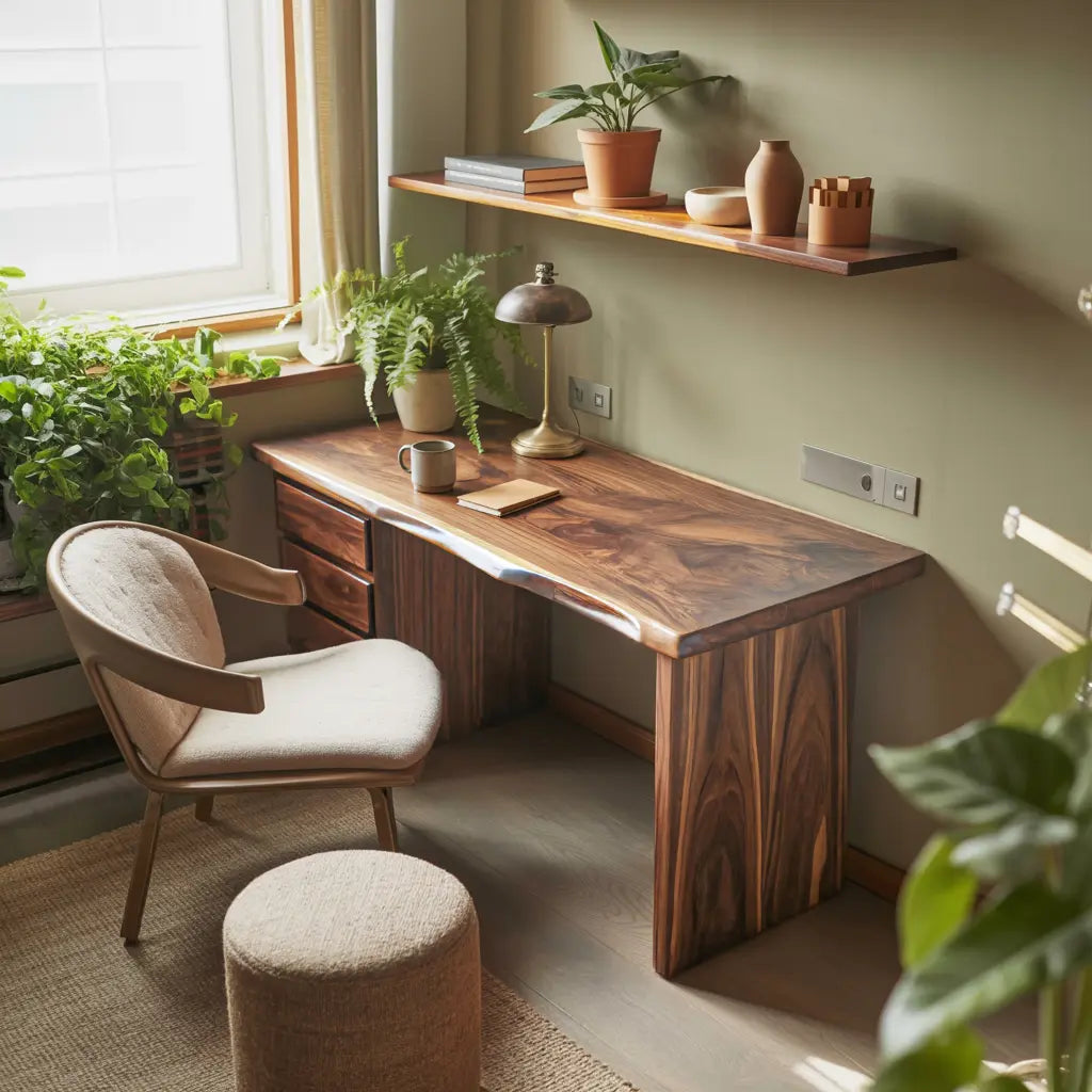 Rustic Live Edge Wooden Desk With Drawers For Home Office Or Study Kitchnce