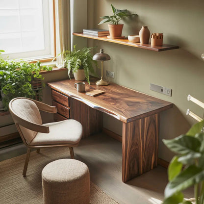 Rustic Live Edge Wooden Desk With Drawers For Home Office Or Study Kitchnce
